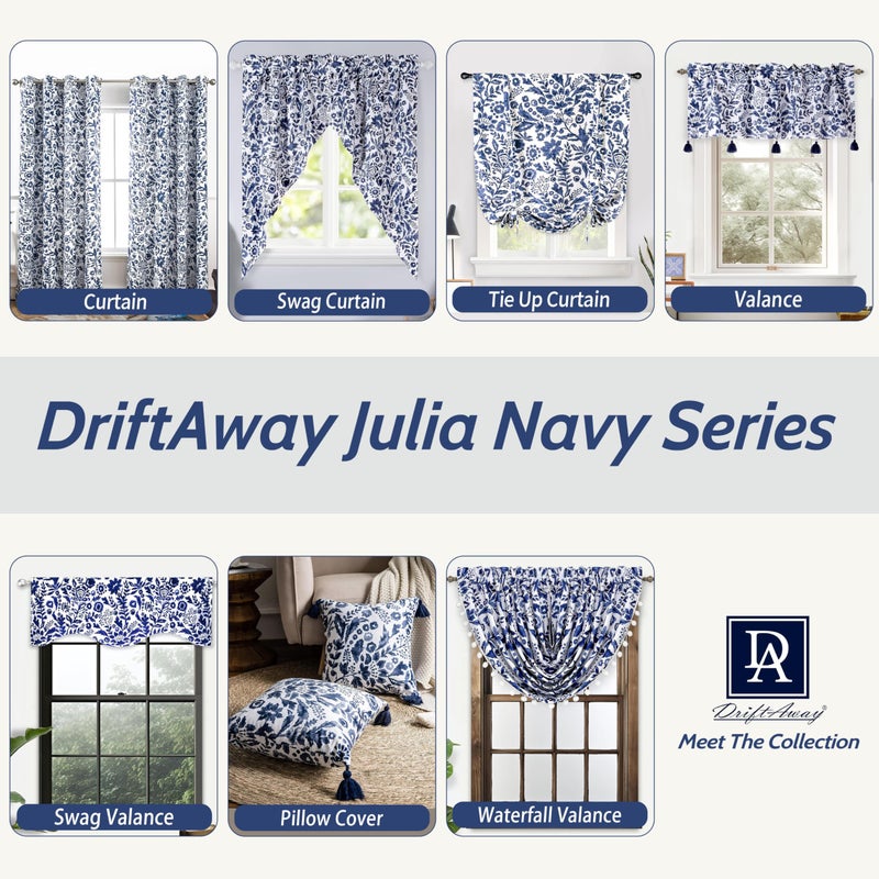 DriftAway Julia Watercolor Blooming Flower Floral Tie Up Curtain Thermal Insulated Blackout Window Adjustable Balloon Curtain Shade for Small Window Rod Pocket Single 45 Inch by 63 Inch Navy - Image 5